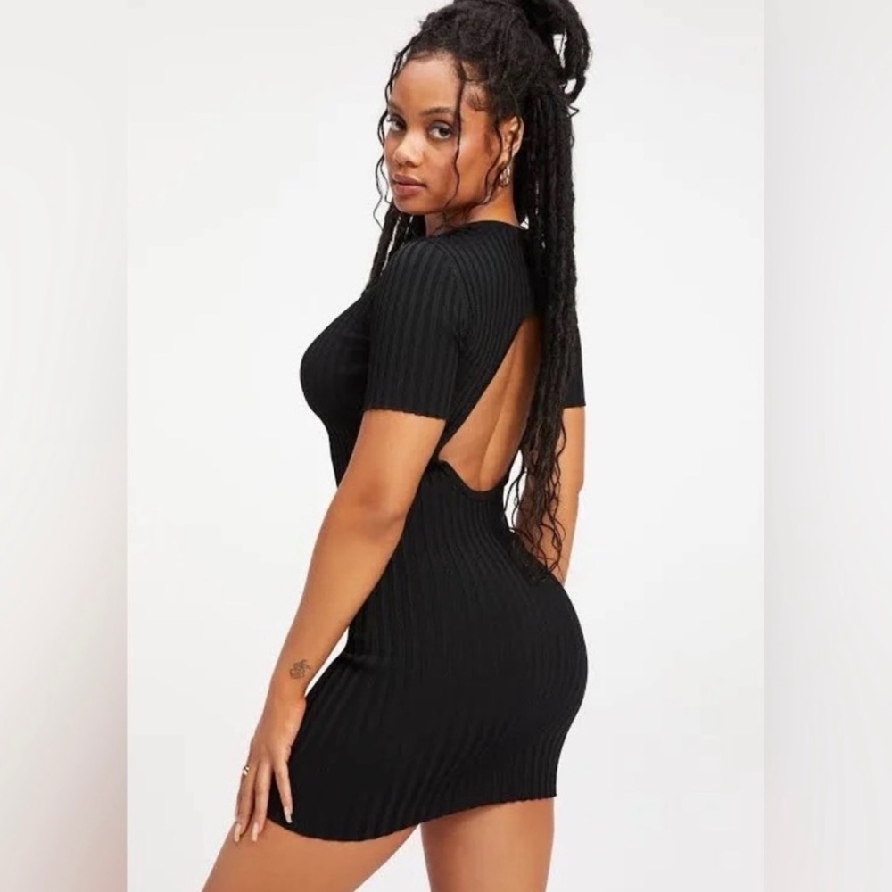 Good American Cutout Ribbed Open Back T-Shirt Dress in Black size (3/4) (L/XL)